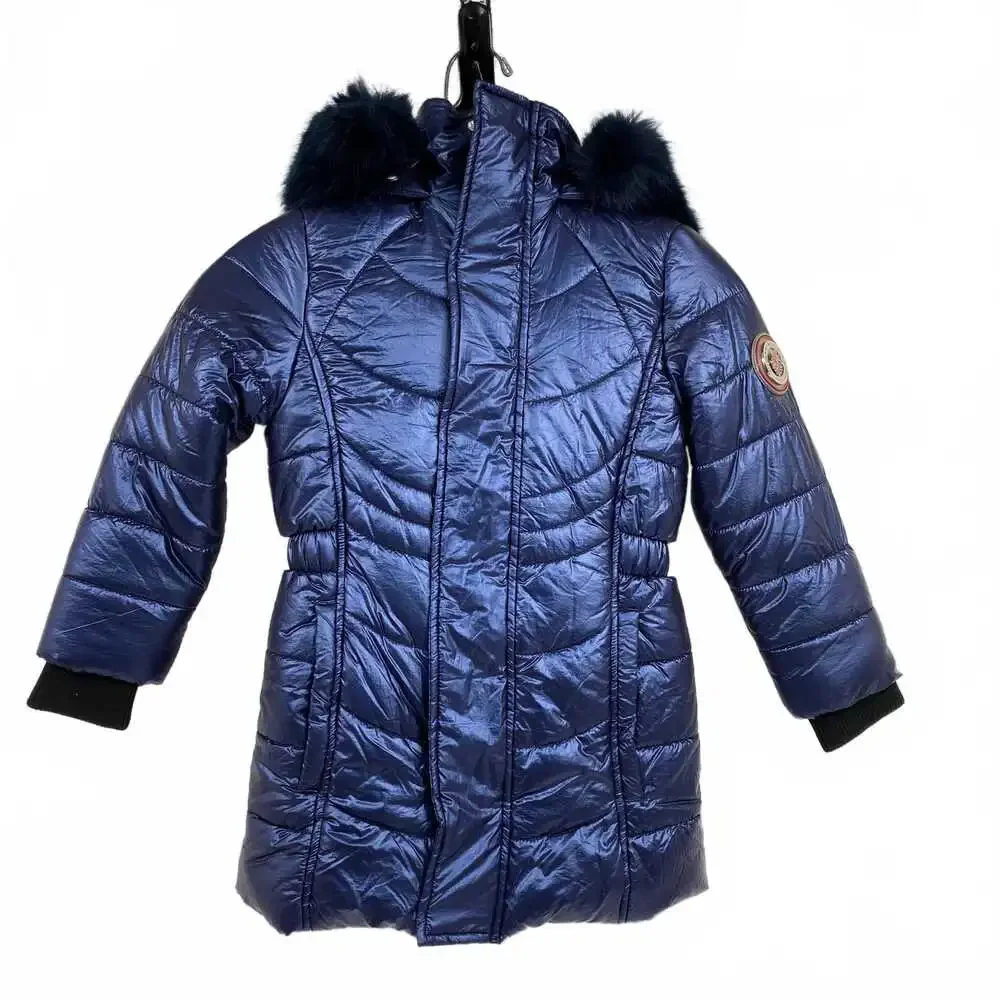 Andy & Evan Blue Nylon Puffer Jacket (3T) | Girls’ Winter Coat, Fur Trim